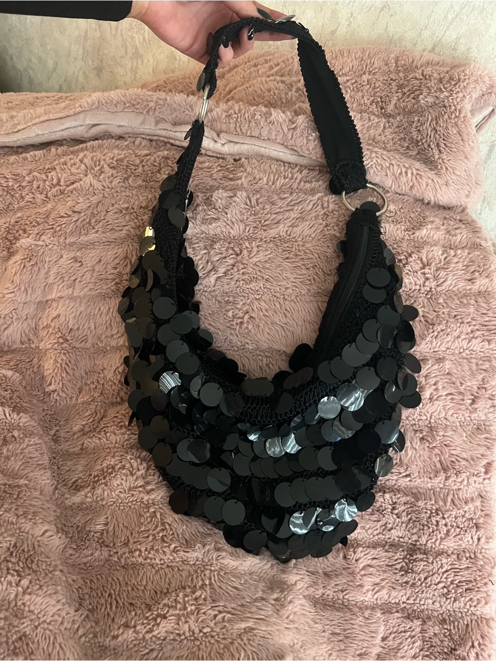 Y2K Black Sequin Statement Shoulder Bag